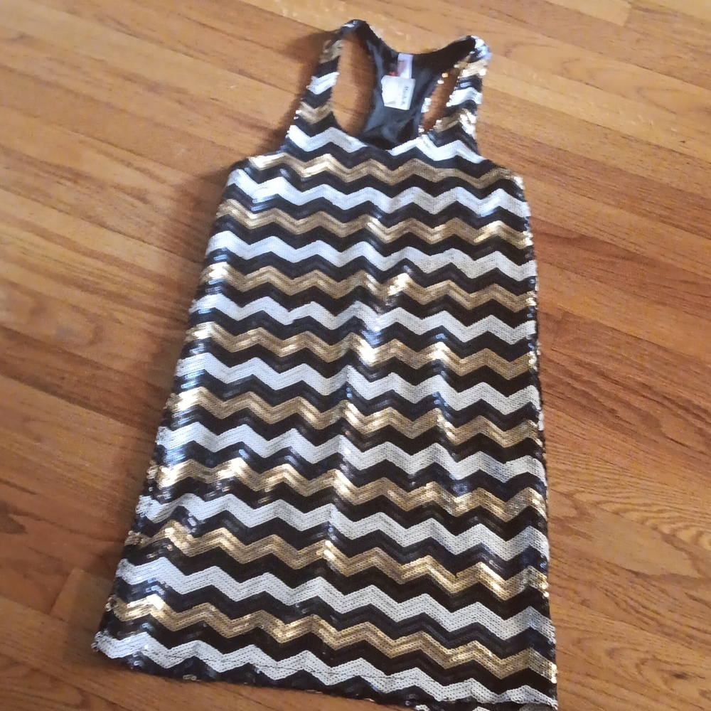Alya NWT Mixed Metallic Chevron-Pattern Sequined Mini-Dress ■ Size S